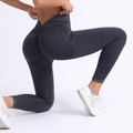 Nahtlose dunkelgraue Yogahose mit hoher Taille, Pfirsich-Effekt und Rippstrick - S / Schwarz
