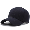 Classic navy blue checkered baseball cap with premium textured plaid fabric pattern - Large Plaid Navy Blue