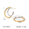 Zweifarbige 18K Gold und Silber doppellagige Edelstahl-Ohrringe mit Maßangaben - Doppelschichtiges Kreuzreifen-Stil (HC-E10651) / Gold und Silber Zweifarbig