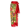 Zebra stripe swimwear set with tropical parrot print wrap skirt and red waist tie - Single Red Parrot Sarong
