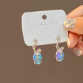 Silver snake-shaped earrings with oval iridescent purple moonstone and metal frame - E3303-1 Silver Snake Shaped Iridescent Stud Earrings