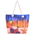 Grand sac de plage en toile imprimé coucher de soleil tropical avec anses cordes - Style 2