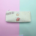 Detailed close-up of yellow dinosaur pencil case with NICE lettering and white zipper - Dinosaur - Yellow
