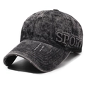 Berretto da baseball grigio antracite lavato vintage con ricamo SPORT e dettagli usurati - Regolabile / Nero