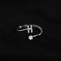 Silver open ring featuring sparkling zircon letter H and a single solitaire stone - Letter H