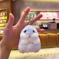 Cute light purple plush hamster keychain with durable silver metal ring for backpacks - Plush Blue Hamster