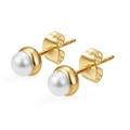 Boucles d'oreilles perles rondes avec base en acier inoxydable doré à l'or fin 18K - Blanc perle