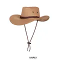 Chapeau de cowboy kaki en feutre avec ruban tressé marron et jugulaire réglable - Taille Unique (54-58cm) / Kaki