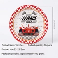 Piatto di carta da 23cm per festa a tema corse con auto F1 rossa e bandiera - Piatto da 9 pollici 10 pezzi