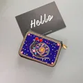 Bohemian style black leather card holder with handmade colorful snail bead embroidery - No.25 (Colorful Snail)