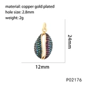 Detailed size chart of a shell-shaped gold plated copper pendant with cubic zirconia - Multicolor Zircon Shell Style (P02176)