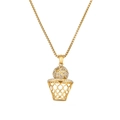 Gold basketball and net pendant necklace with white crystals on a delicate chain - Gold Rhinestone Basketball
