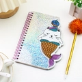 Laser silver-blue glitter spiral notebook with 3D cat mermaid and matching gold pen - Mermaid Cat