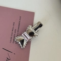 Silver bow hair clip featuring a centered pink rectangular rhinestone on a card - Silver/Pink Zirconia-Rectangular Gem Bow