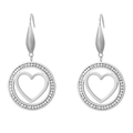 Silver-colored round earrings with micro-inlaid rhinestones and hollow heart pendant - Silver Heart Style (KE79905-GC)