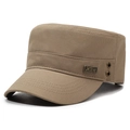 Men's khaki cotton cadet cap with side metal emblem and breathable vents - Adjustable / Khaki
