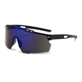 Sport cycling sunglasses with navy blue lens and black matte frame in a side view - Large Frame Sports Style (83151) / Blue Mirrored