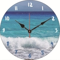 Silent ocean wave design wooden wall clock featuring blue beach landscape pattern - Ocean Waves Panorama