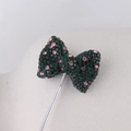Deep green bow charm with pink rhinestones and silver pin for DIY jewelry making - Green and Pink