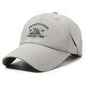 Light grey quick-dry baseball cap featuring detailed bear embroidery and casual text - Adjustable / Gray