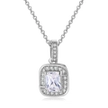 Elegant necklace with silver chain and a square clear zircon pendant over a white background - White Gold + White Stone Necklace