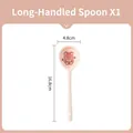 Detail of ceramic long handle spoon with red bear cartoon pattern and hanging hole detail - Pink Cute Bear / 16.8cm Twisted Spoon