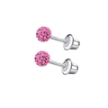 Close-up of butterfly screw back stud earrings with micro-pave pink cubic zirconia - Full Pave Pink Crystal Ball