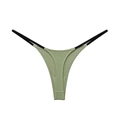 Tanga en coton côtelé vert herbe et noir contrasté avec fines brides latérales - S / Vert Avocat