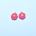 Detail of pink resin sunflower charms with metal loop for DIY jewelry making - Watermelon red