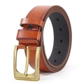 Cintura casual da uomo in finta pelle rosso-marrone con fibbia ad ardiglione dorata - Stile 1 (Cucitura a croce classica) / Cammello