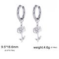 Floral stainless steel earrings with hollow sunflower design in polished silver finish - Steel Color Chrysanthemum