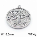 Silver tree of life pendant in stainless steel, 18.5mm round charm for jewelry making - Silver Circle Tree of Life Style (KLJ8475-Z)