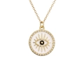 Gold Evil Eye necklace with white enamel and micro-paved zircons on white background - White