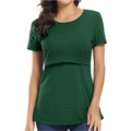 Dark green short sleeve nursing t-shirt for maternity wear with layered feeding access - S / Green