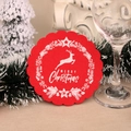 Detail of red felt Christmas coaster with reindeer motif for holiday table decoration - Elk / Red