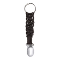 Close-up of woven hat clip for travel bag with dark brown strap and metal clasp - Coffee Brown Style A