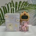 Capybara digital alarm clock with orange decor in a purple gift bag and floral box - Plaid Bear Bag + Cupid Box + Chinese Manual / Button Version (English Week)