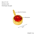 Macro detail of red rhinestone pendant in 18K gold plated stainless steel for DIY jewelry - January (ZA2171G)