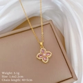 Detailed view of pink zircon floral necklace with pendant size 1.6x2.2cm and 40cm chain - Necklace (D143) / Pink