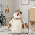 Plush Christmas snowman doll with khaki knit hat and gold scarf, 35cm tall decoration - 35cm Round Hat Snowman / YH20016B
