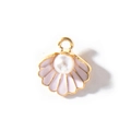 Pink shell alloy charm with white pearl for DIY jewelry making in high-quality finish - Light Pink Gold Plated