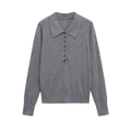 Maglione polo in maglia grigio scuro a maniche lunghe con polsini a costine - S / Grigio