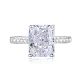 S925 sterling silver ring with large rectangular crushed ice cut carbon diamond in silver - US 6 / White