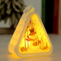 Close-up of white vintage Christmas lantern with LED warm glow and snowman scene inside - White - Snowman