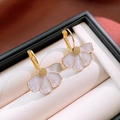 Elegant French flower earrings with lavender enamel petals and golden metal centers - 52# Gold White Enamel Large (Ear Buckle)