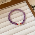 Bracelet minimaliste en perles d'améthyste avec gemmes violettes et perle blanche - Violet Rouge (Bracelet-Violet-Rouge-Coffret Cadeau Exquis)