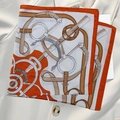 Elegant square silk scarf with orange equestrian pattern and vintage horse harness design - New Chain Buckle Orange Silk Scarf / 65