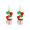Christmas drop earrings featuring red and green bells with silver gift box pendants - Bell & Gift Box Ear Hooks