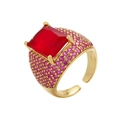 Macro shot of gold square red gemstone ring with pink pavé set micro-zircons - Gold Red Zirconia