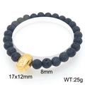 8mm black lava stone bead bracelet with golden Buddha head and elastic cord - Gold Buddha Head Style (KB205903-Z)